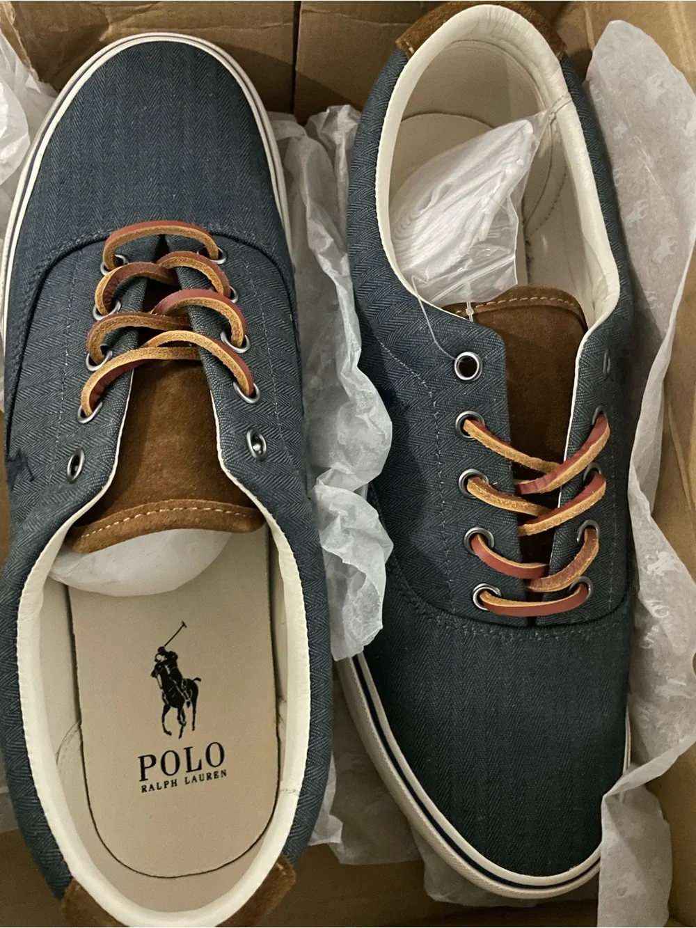 Polo by Ralph Lauren Navy Canvas Low-Top Sneakers with Brown Accents
